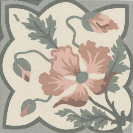 Barvita Dekor Jeanne Fliese, 15x15 cm, florales Design mit detailreichen Blüten und Blättern in sanften Rosa-, Grün- und Beigetönen.
