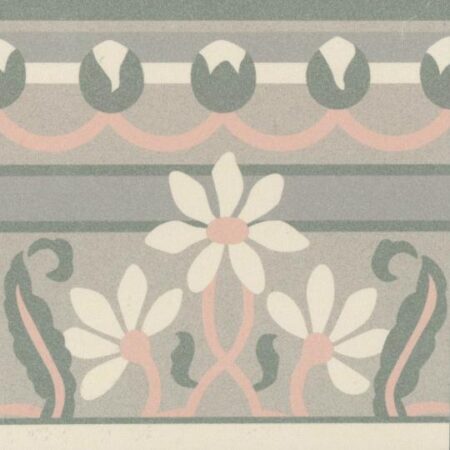 Detailaufnahme einer Dekorfliese mit zarten Blumenmotiven und eleganten Linien in Pastelltönen.
