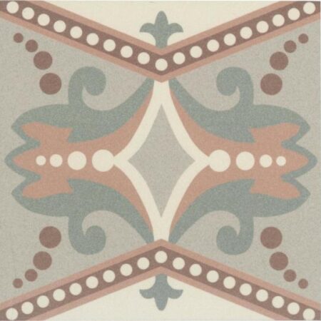 Barvita „Dekor Lignes Lili“ Fliese, 15x15cm, mit geometrischen und floralen Ornamenten in Rosa-, Beige- und Grautönen