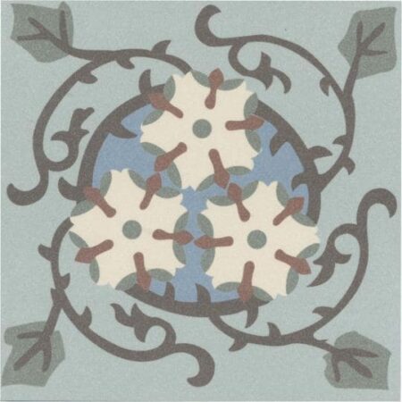 Barvita Dekor Manon, 15x15cm – Produktbild der Bodenfliese mit abstraktem Blumenmuster in Blau